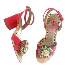 Betsey Johnson Asha Heeled Sandals Red Multi 6.5